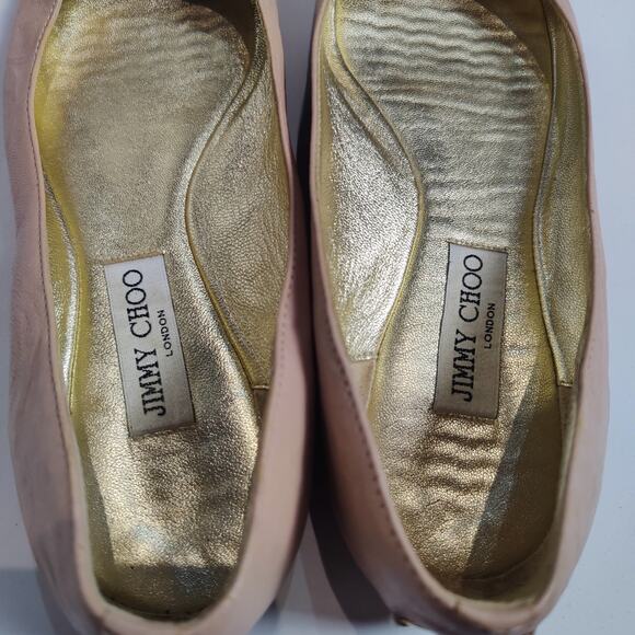 Jimmy Choo Sz 40 (US 10) Pink Gold Metallic Sparkle Cap Toe Ballet Flat Leather - Picture 9 of 10